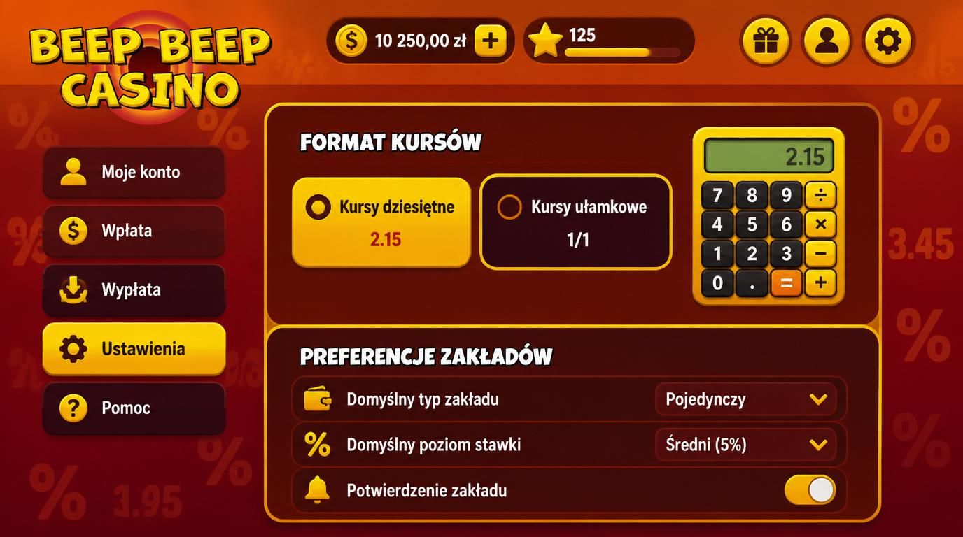 Panel zmiany kursów w ustawieniach konta