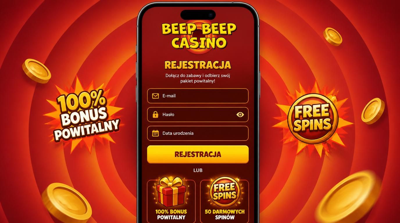 Interfejs rejestracyjny na smartfonie z formularzem i przyciskiem „Rejestracja”